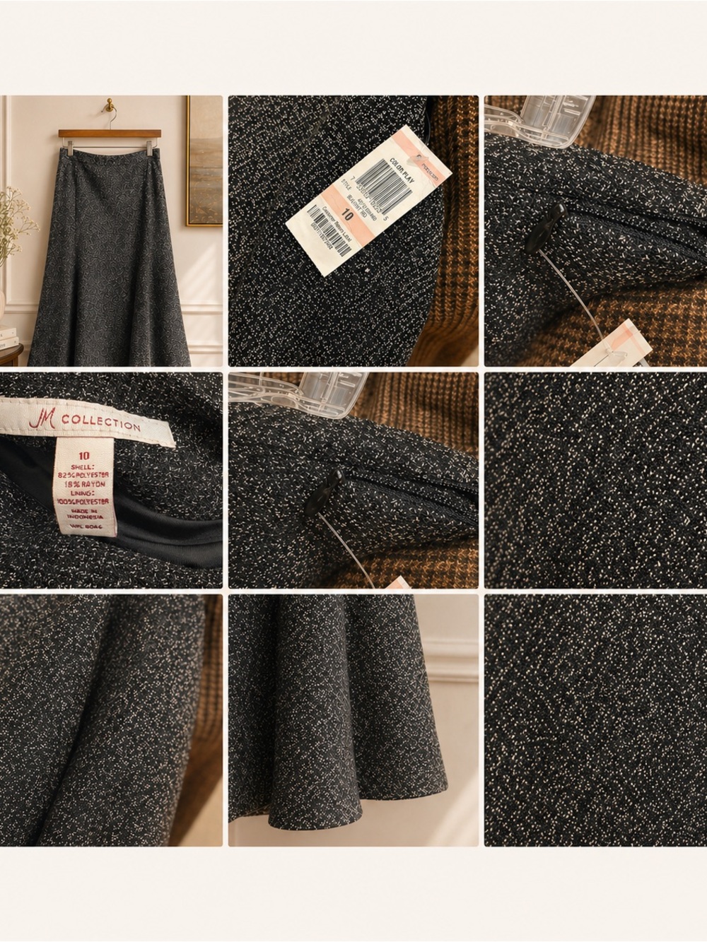 JM Collection Textured A-Line Midi Skirt in Charcoal Gray - Picture 2 of 2